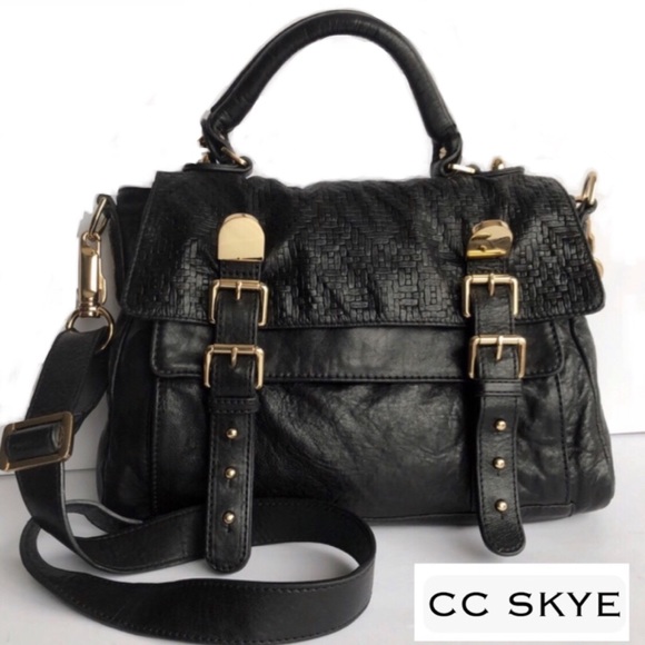 C C Skye Upper Eastside Black Leather Top Handle Embossed Buckle Satchel - Picture 1 of 16